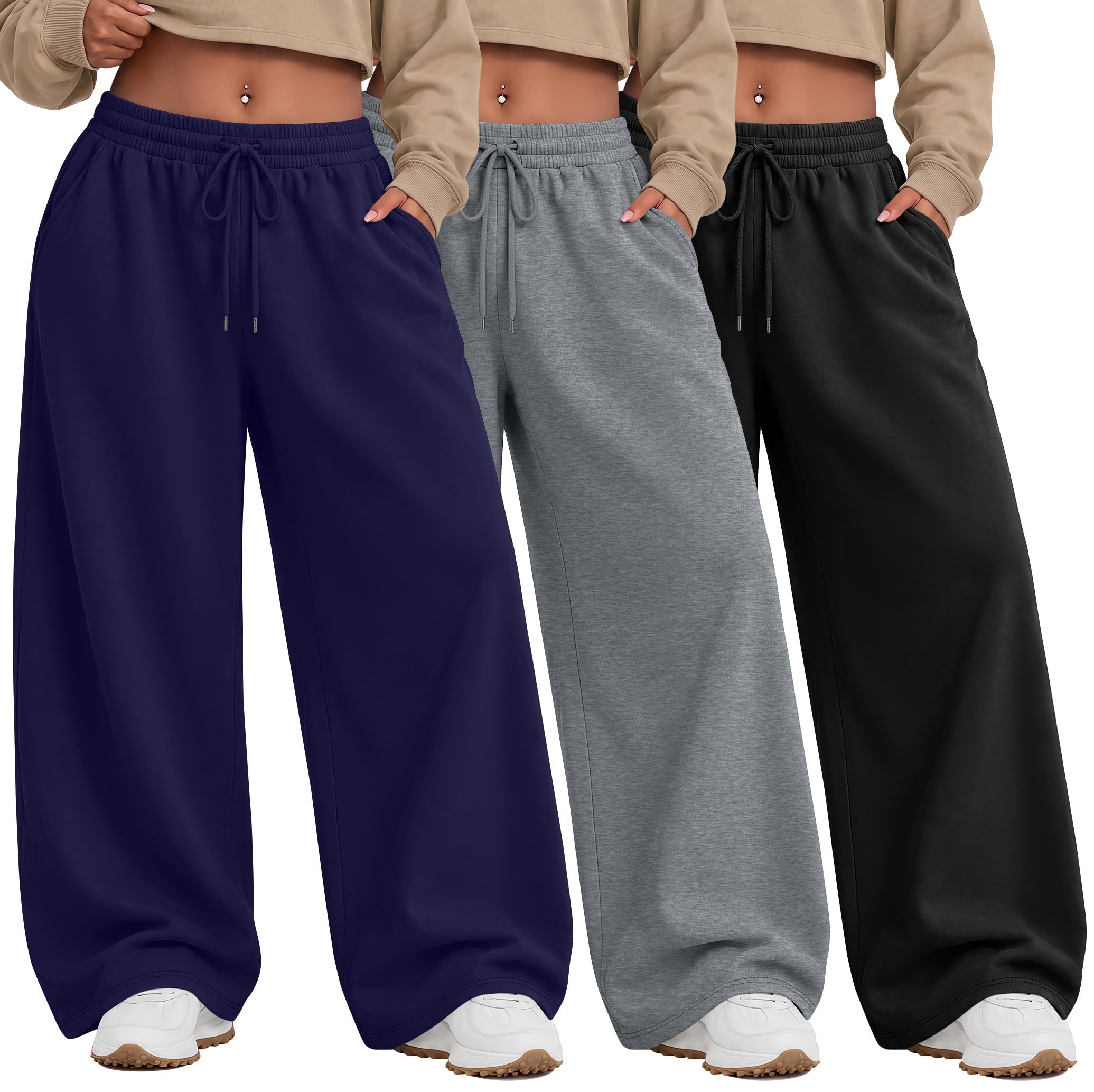 Neer 3 Pack Women's Plus Size Wide Leg Sweatpants Baggy Joggers