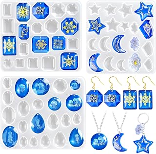 ZQYSING Resin Earring Molds, Set of 3 Earring Casting Molds Gem Style | Geometric Moon Star Clouds Shaped Earring Silicone Molds for Epoxy Resin Casting, Pendant Jewelry Keychain DIY Craft Gift