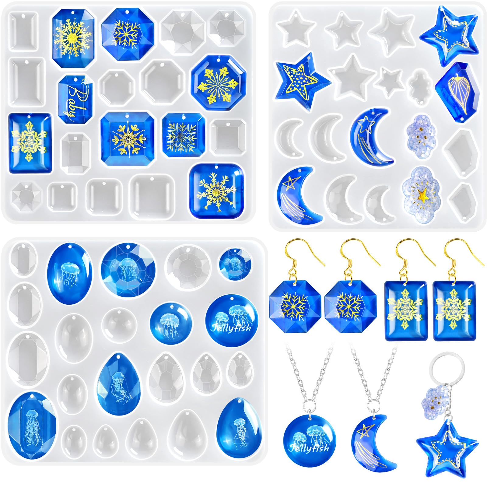 ZQYSING Resin Earring Molds, Set of 3 Earring Casting Molds Gem Style | Geometri