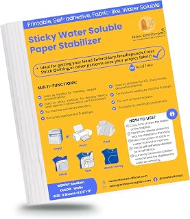 New brothread 6PCS 8.5"x11" Sticky Water Soluble Embroidery Stabilizer | Printable Paper Stabilizer, Medium Weight, Allowed for Print or Draw Patterns, Best for Hand & Machine Embroidery