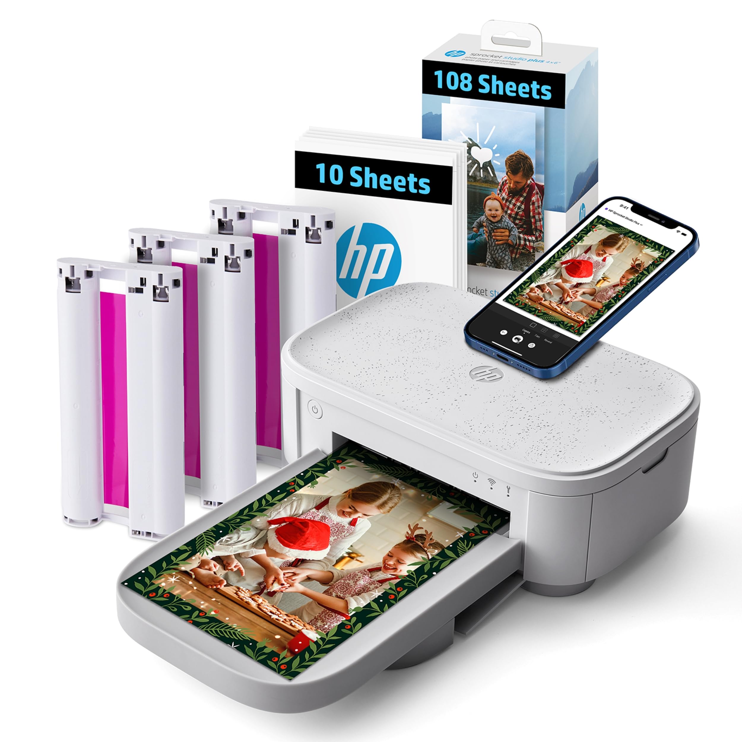 HP Sprocket Studio Plus 4x6 Wireless Instant Photo Printer, 118 Sheets + 3 Cartr