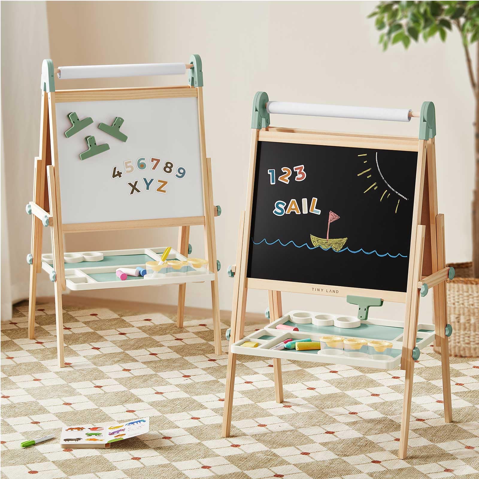 Tiny Land Foldable Wooden Kids Easel with Magnetic Letters & Numbers | Folds fla
