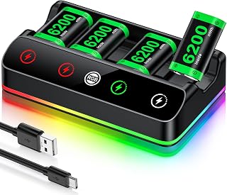 Rechargeable Battery Pack for Xbox One/Series Controller, 4x6200mWh Battery Pack with Charger/Cooling RGB/25H Playtime, Compatible with Xbox One/S/X/Elite 1, Series S/X Controller