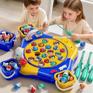 WOANZZ Magnetic Fishing Game for Kids Ages 3-5 5-7, Fish Toy Board Game for Kids 3 4 5 6 7 8 Years Old, 70 Pcs Fishing Table Toys Fish Catch Game Birthday Gifts for Boys Girls, Blue