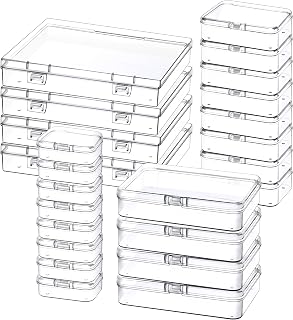 Mauproy Small Plastic Storage Containers with Lids, 4 Sizes, 24 Pack | Mini Bead Storage and Organizers, Rectangular Small Items Organizer Boxes with Hinged Lids and Labels for Craft Jewelry