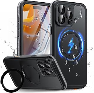 Oterkin Magnetic Stand for iPhone 15 Pro Max Case Waterproof IP68, Black