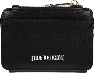 True Religion 2 Fold Wallet - Compact Snap Closure with Card Slots and ID Window - Black