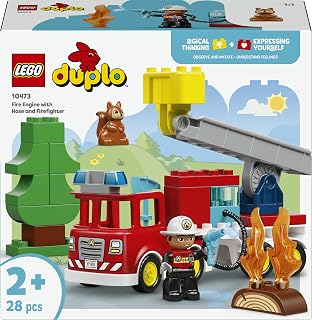 LEGO DUPLO Fire Engine with Hose and Firefighter 10473 | Toys for 2+ Year Old Boys & Girls, Red Truck with a Ladder, Educational Motor Skills Set, Birthday Gift, 28 Pieces