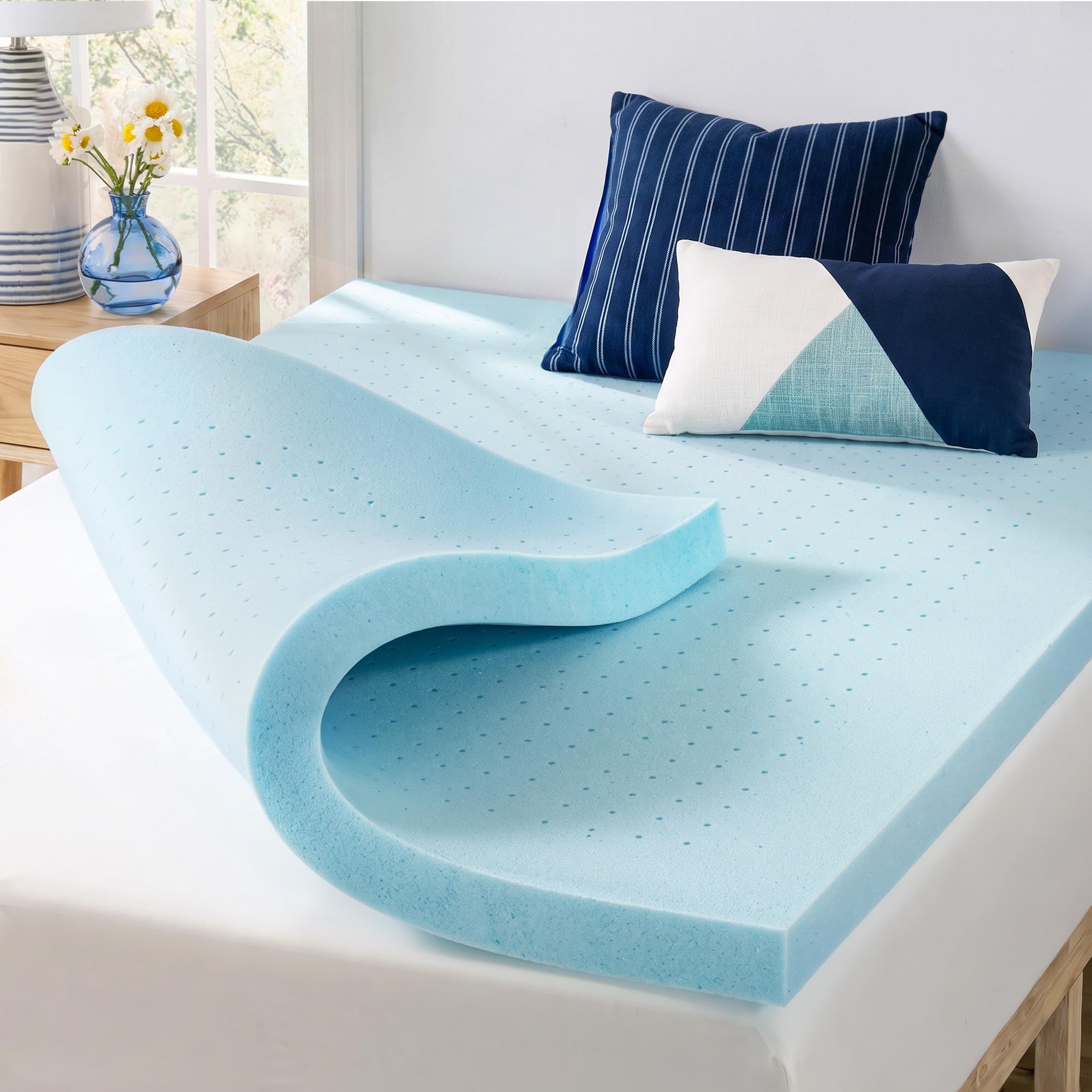 Best Price Mattress 3 Inch Ventilated Memory Foam Mattress Topper, Cooling Gel I