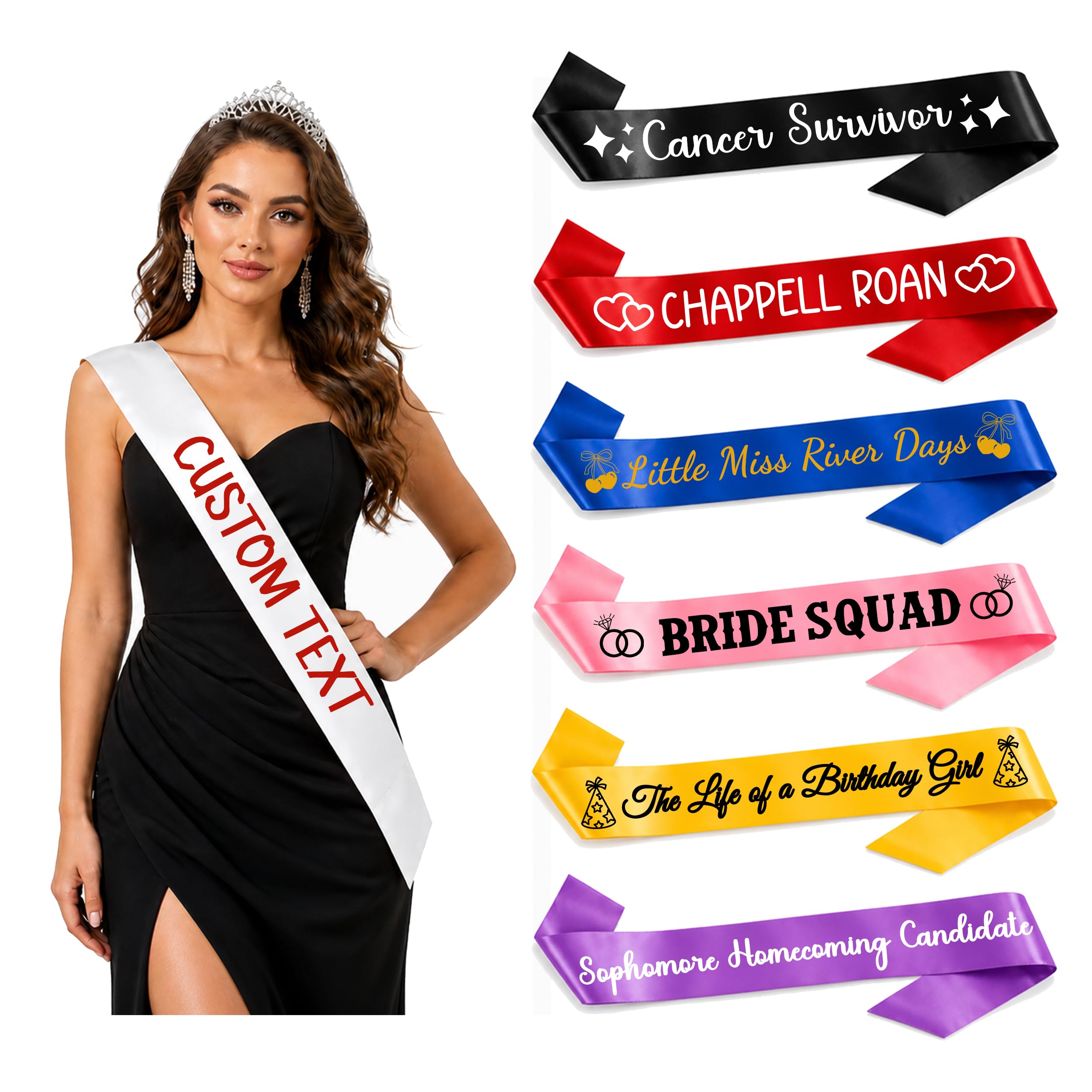 NOTIHAS Custom Satin Sash with Personalized Text, Party Sash for Birthday, Bache