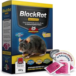 Professional Mouse Poison, Rodenticide Ratticide in Fresh Pasta Sachets, New Salmon Aroma, Red Powerful Rodenticide, Outdoor and Indoor Use, 100% Made in Italy - BlockRat 150 g