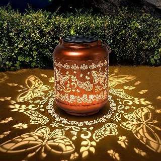 Birthday Gifts for Women Mom Grandma - Butterfly Solar Lanterns Outdoor Waterproof Copper Metal Hanging Solar Lights for Yard Garden Ornament Decor Gardening Gifts for Her