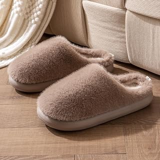 Ladies Furry Slippers Slip-on Plush Soft Winter Warm Cosy Non-Slip Memory Foam Slippers