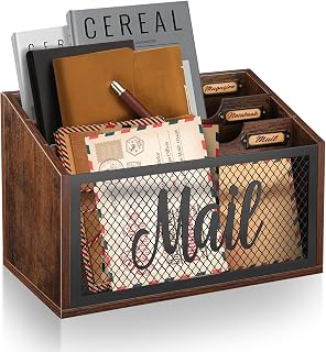 BOTOP Mail Organizer Countertop with 3-slots | Wooden Mail Holder for Desktop, Farmhouse Mail Sorter Wall Mounted, Office Desk Organizers for Bill Letter File