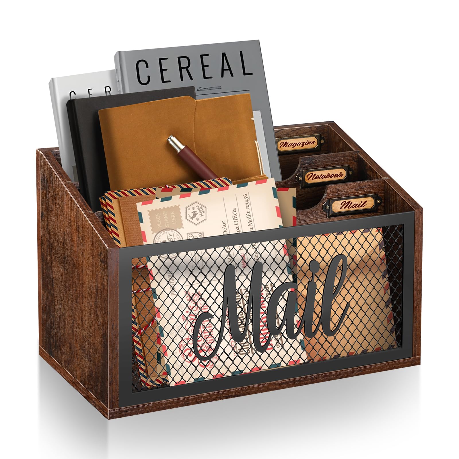BOTOP Mail Organizer Countertop with 3-slots | Wooden Mail Holder for Desktop, F