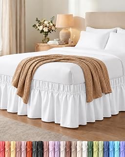 Wrap Around Queen Bed Skirt, Easy Fit Elastic Belt, 15-16" Drop, White | No Mattress Lifting, Stay-Put Design, Adjustable Buckle & Elastic Belt, Wrinkle & Fade Resistant, Brushed Microfiber