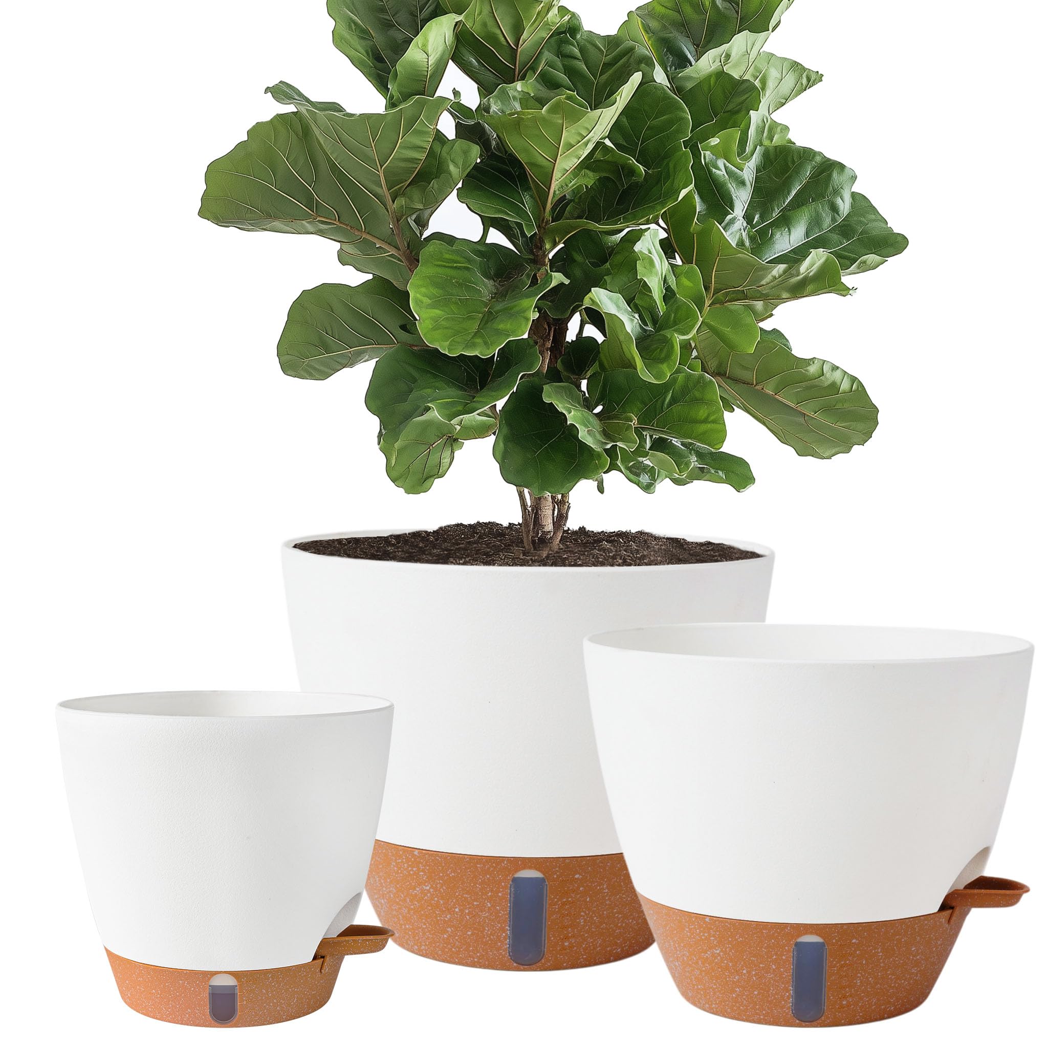 Fielda 8/10/12 Inch Self Watering Pots for Indoor/Outdoor Plants | Large Plastic