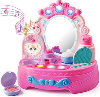 lalalark Toddler Vanity & Baby Vanity Mirror Toy, Interactive Pretend Vanity Set with 40+ Sounds and Music, Learn Musical Mirror Toy, Birthday Gift for 6 Months+ 1 2 3 Year Old Kids Girls