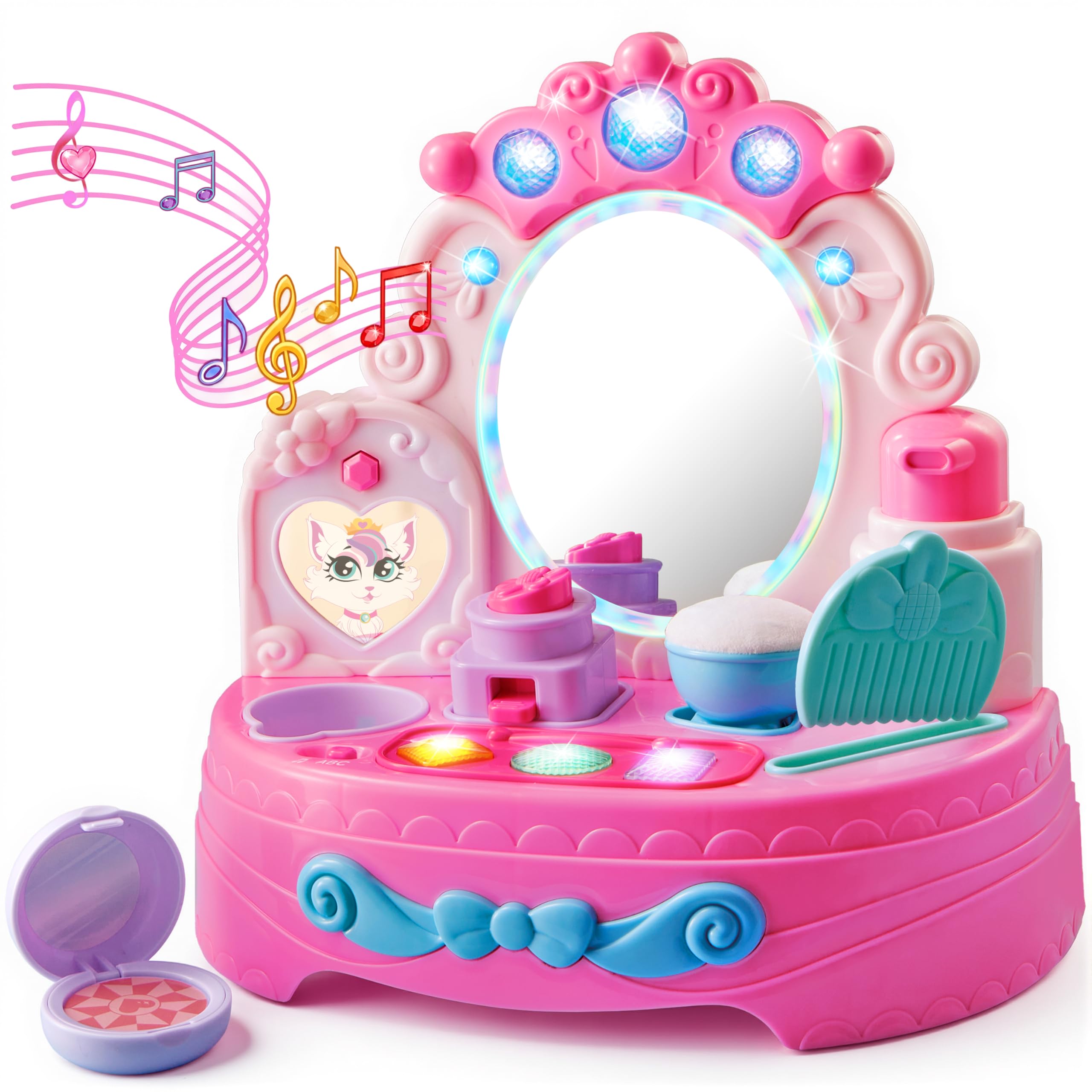 lalalark Toddler Vanity & Baby Vanity Mirror Toy, Interactive Pretend Vanity Set