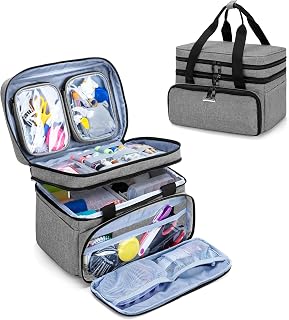BAFASO Double Layer Sewing Organizer with 2 Detachable Pouches, Gray | Large Sewing Accessories Storage Bag with Attachable Dividers for Sewing Tools