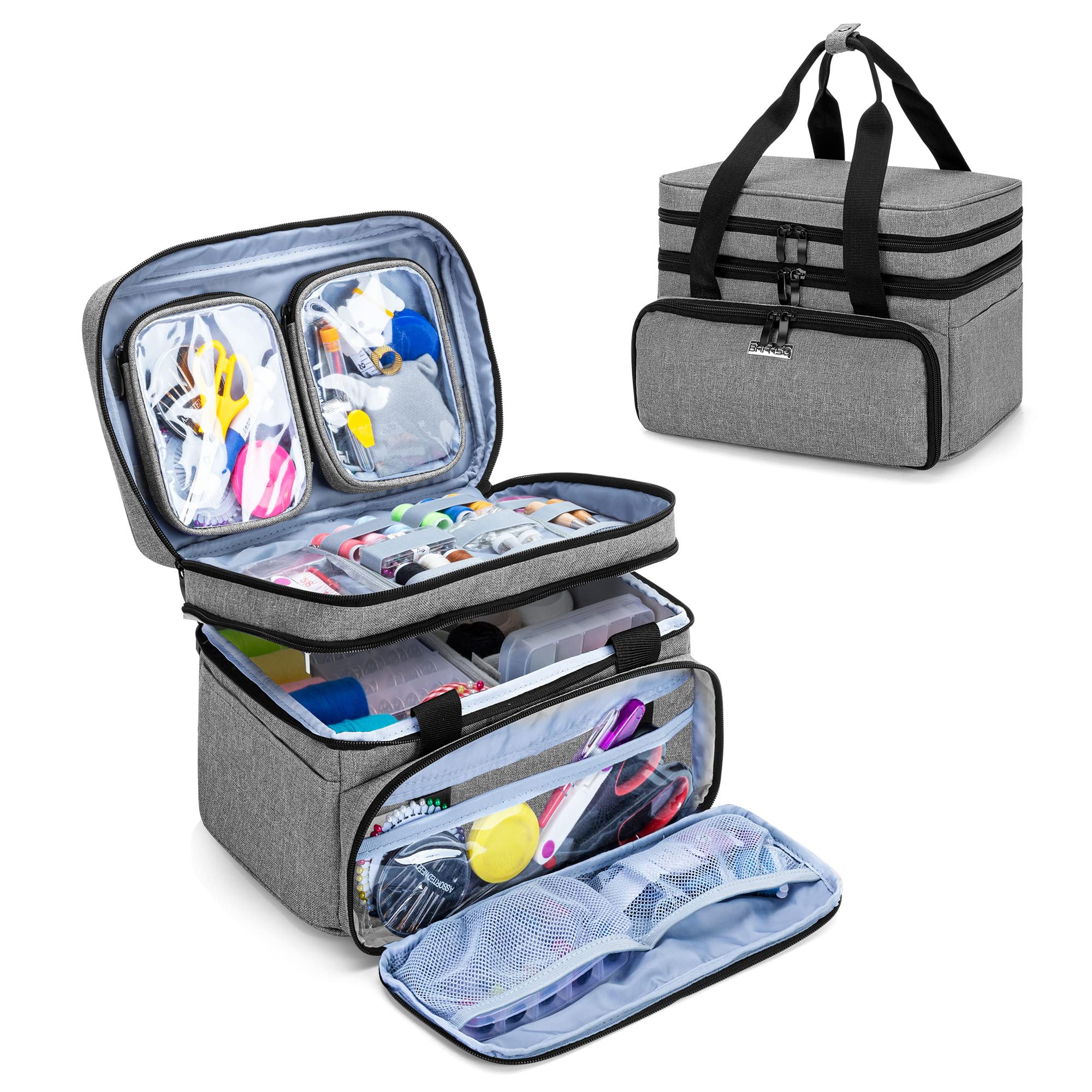 BAFASO Double Layer Sewing Organizer with 2 Detachable Pouches, Gray | Large Sew