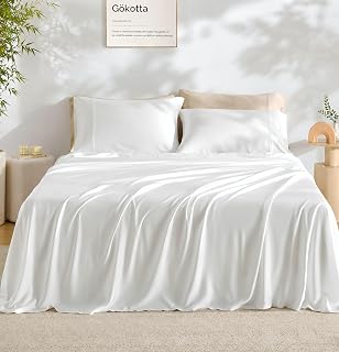 GOKOTTA Twin Bed Sheets 3 Piece Set, 100% Rayon Made from Bamboo, 15 inch Pockets, Soft Cooling Sheets for Hot Sleeper (Cream White, Twin)