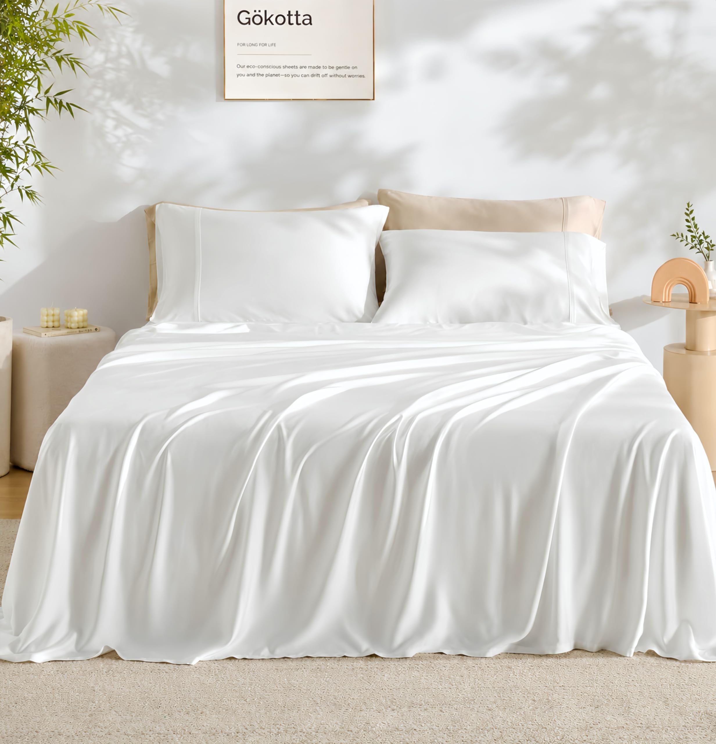 GOKOTTA Twin Bed Sheets 3 Piece Set, 100% Rayon Made from Bamboo, 15 inch Pocket