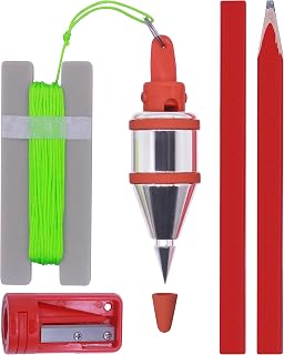 HCCMLOVE Plumb Bob - 8 oz(227g) Plumb-Rite With 16 ft(5m) String, Pencil Sharpener,2 Pencils,Line Reel Used in Construction Can Stretch The String Line Level and Quickly Stabilize the Door Plumb Bobs
