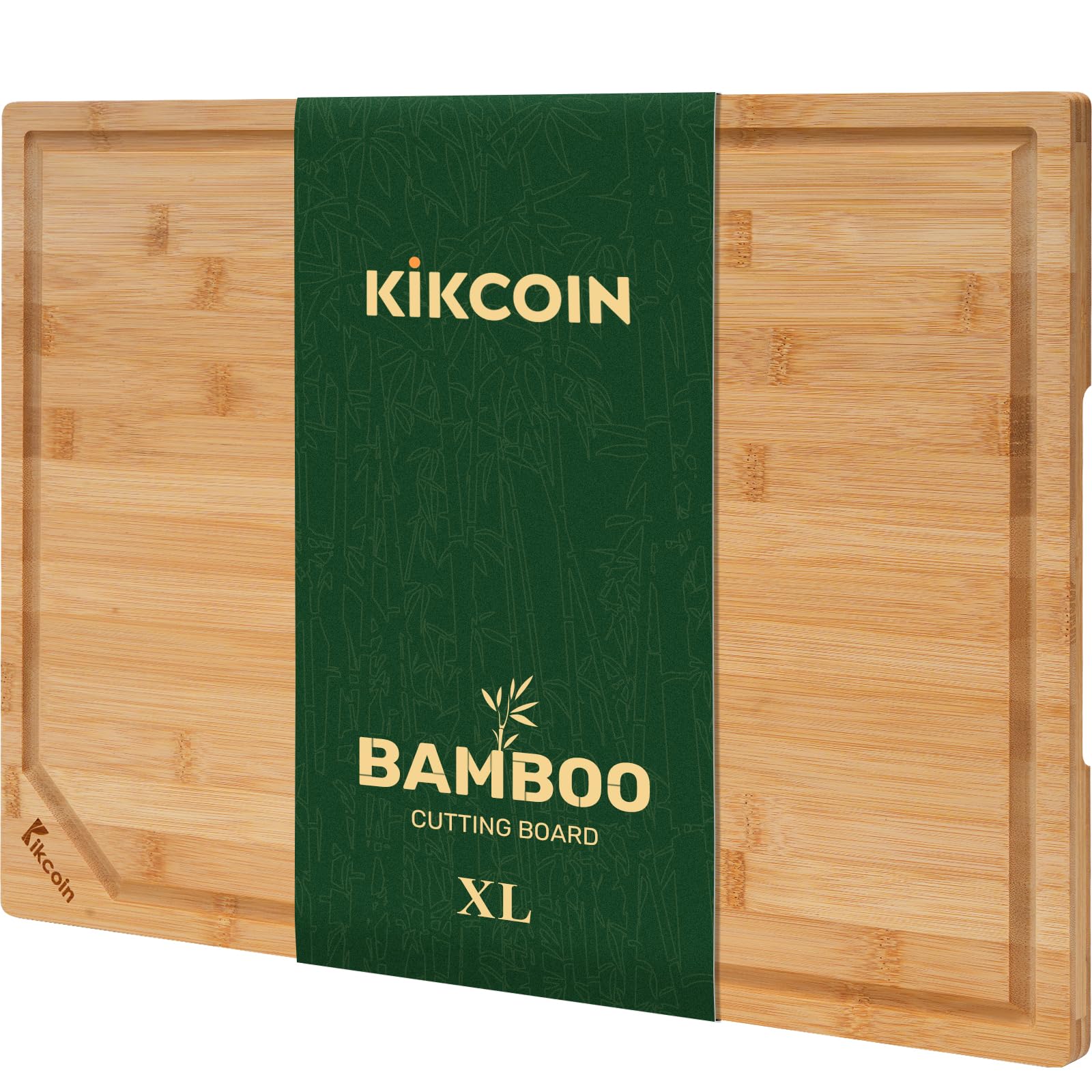 Kikcoin 17”×11” Bamboo Cutting Boards for kitchen, Reversible, XL, Natural | Ext