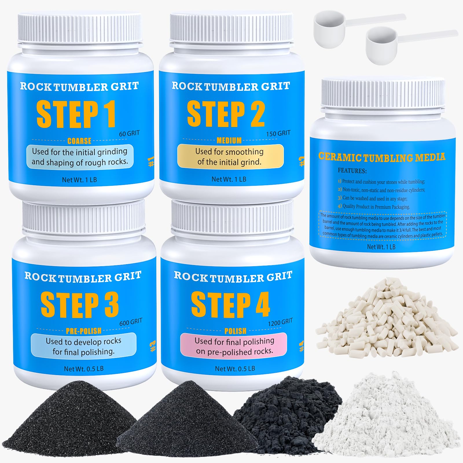 Rock Tumbler Grit Kit, 4LBS Polish Refill with Ceramic Tumbling Media - Polish u