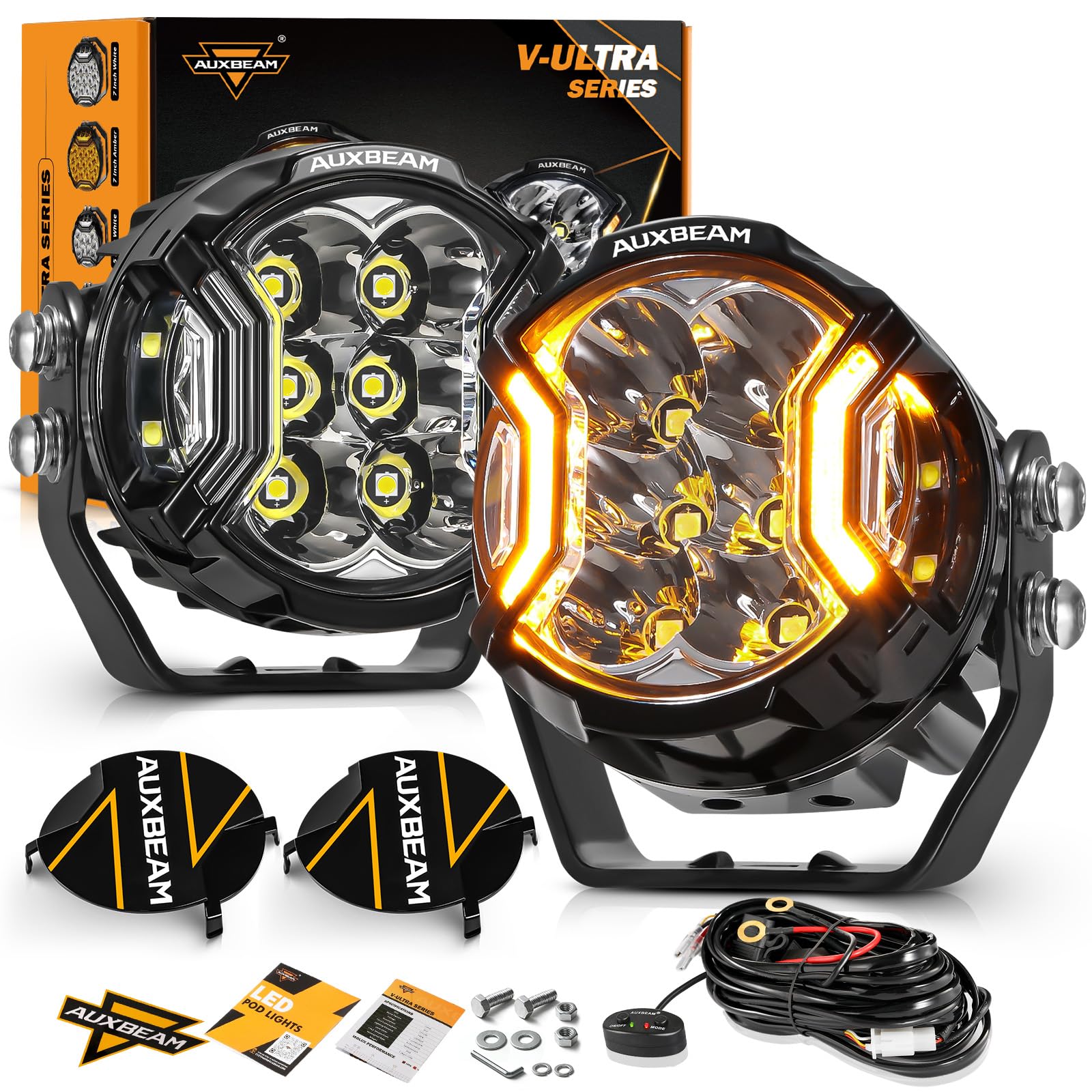 Auxbeam V-Ultra Series 3-Inch Round Offroad LED Pod Lights - White