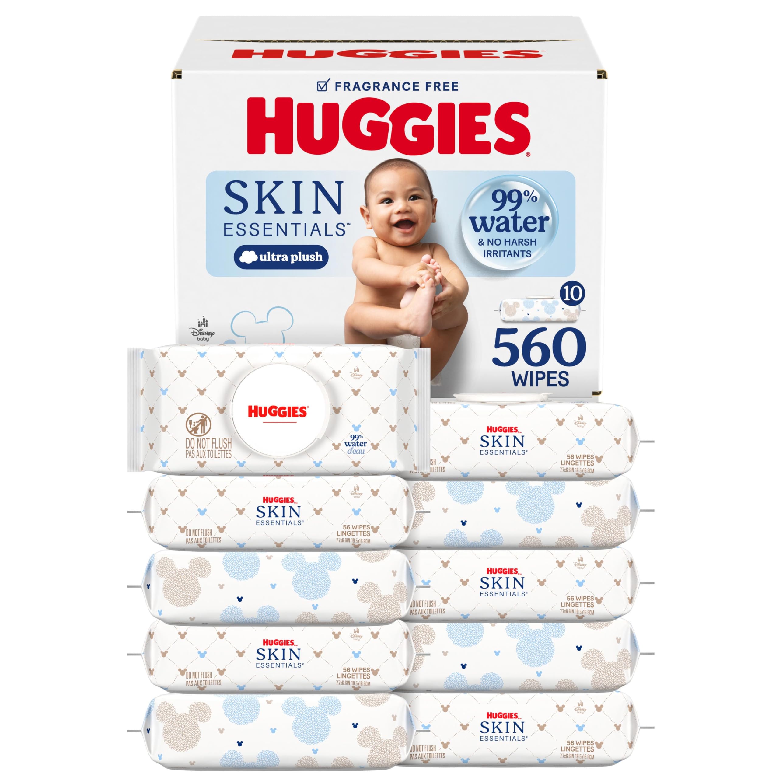 Huggies Skin Essentials Baby Wipes, 99% Water, 10 Packs, 560 Wipes | Fragrance F