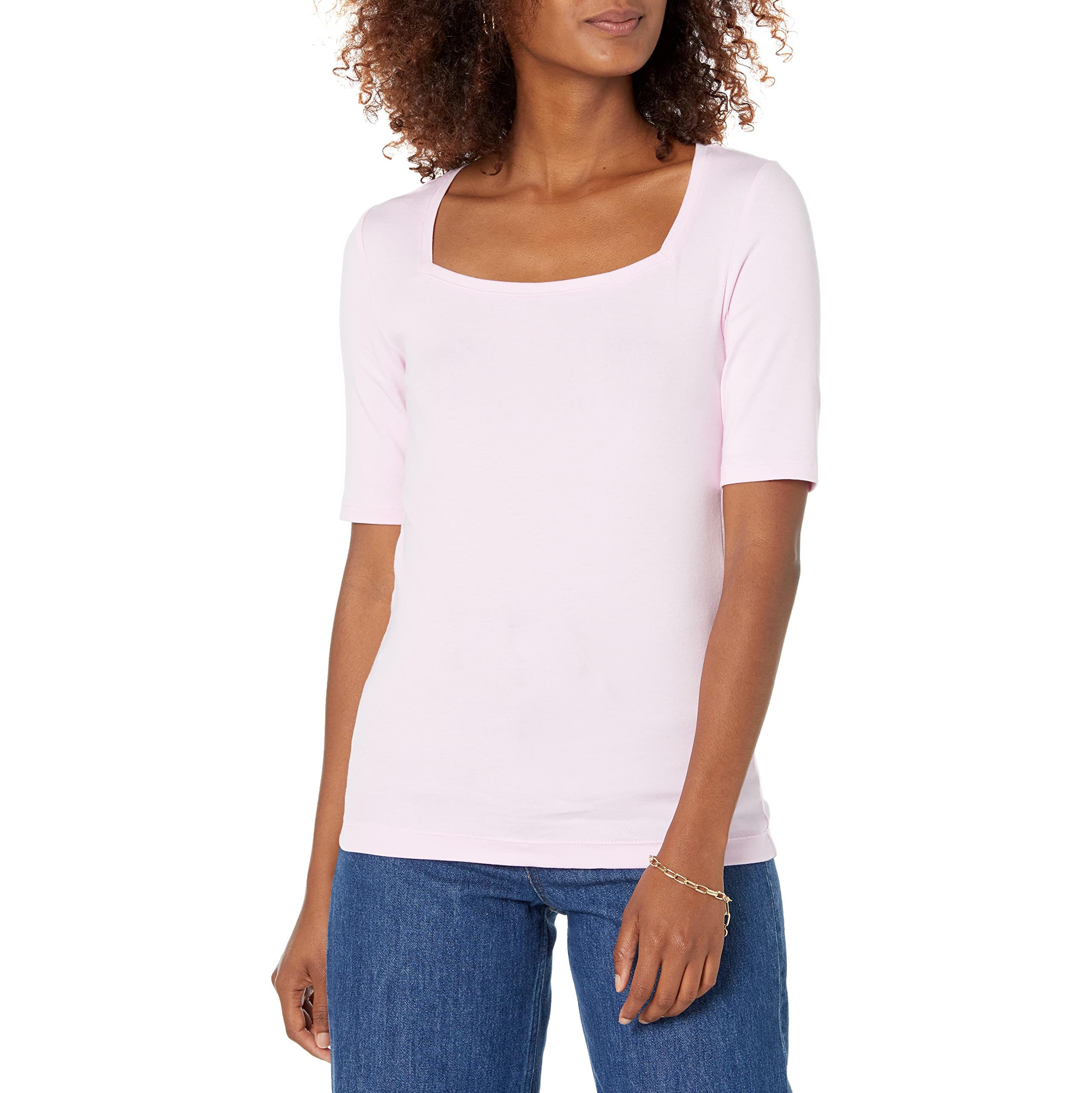 Amazon Essentials Women's Slim-Fit Half Sleeve Square Neck T-Shirt