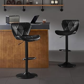 Nestvatto Bar Stools Set of 2, Modern Swivel Counter Height Bar Stools, Adjustable PU Leather Bar Chairs with Backrest, Upholstered Armless Bar Height Stools, Island Chairs for Kitchen Counter, Black