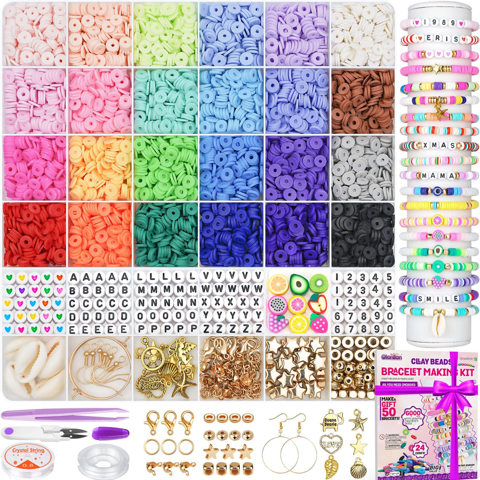 Gionlion 6000 Clay Beads Friendship Bracelet Making Kit, 24 Colors | Preppy Cute