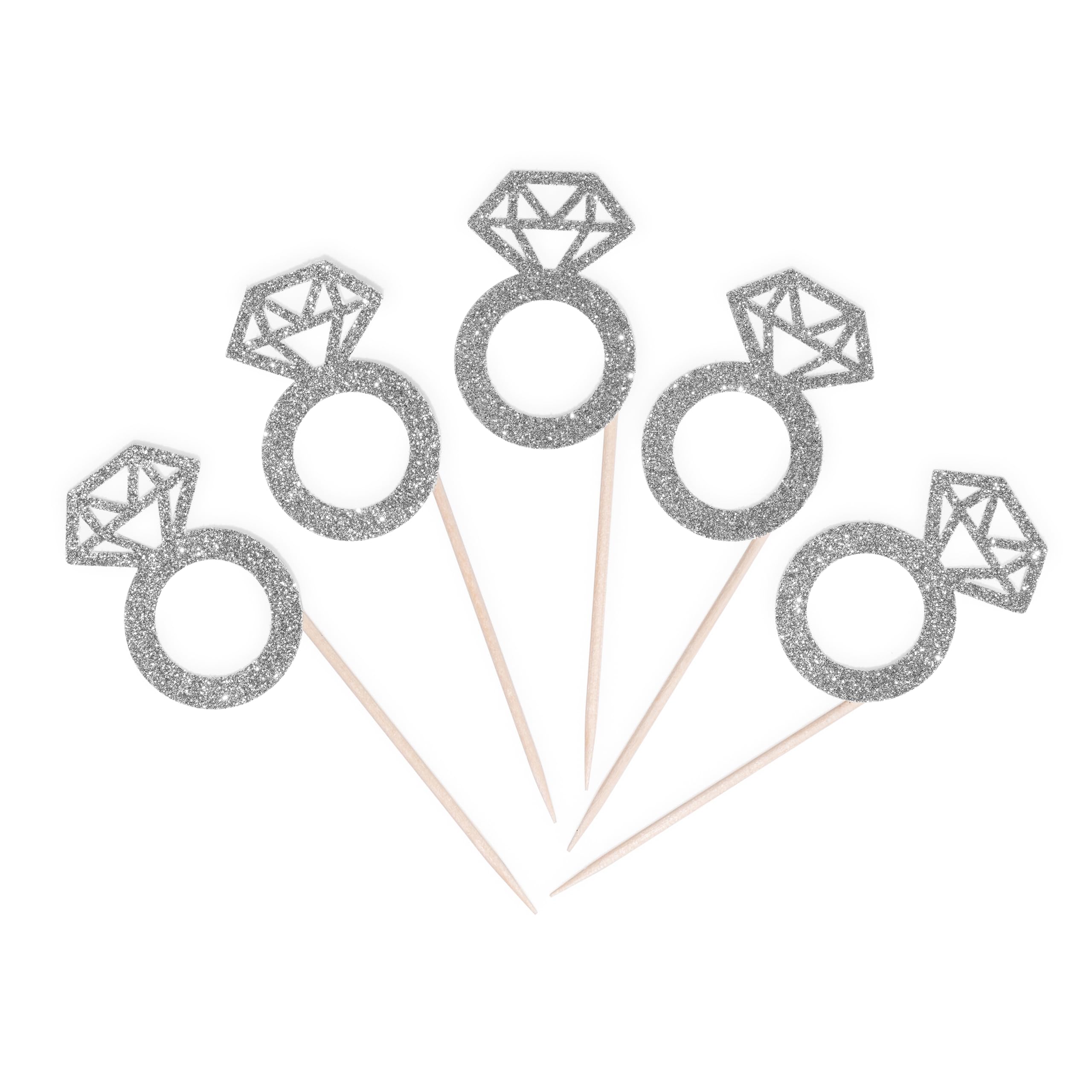 CloverCrafts 12 x Glitter Engagement Ring Cupcake Toppers – Engagement & Bachelo