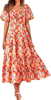 BTFBM Summer Dresses for Women 2026 Spring Outfits Beach Vacation Short Sleeve Smocked Boho Casual Floral Maxi Dress