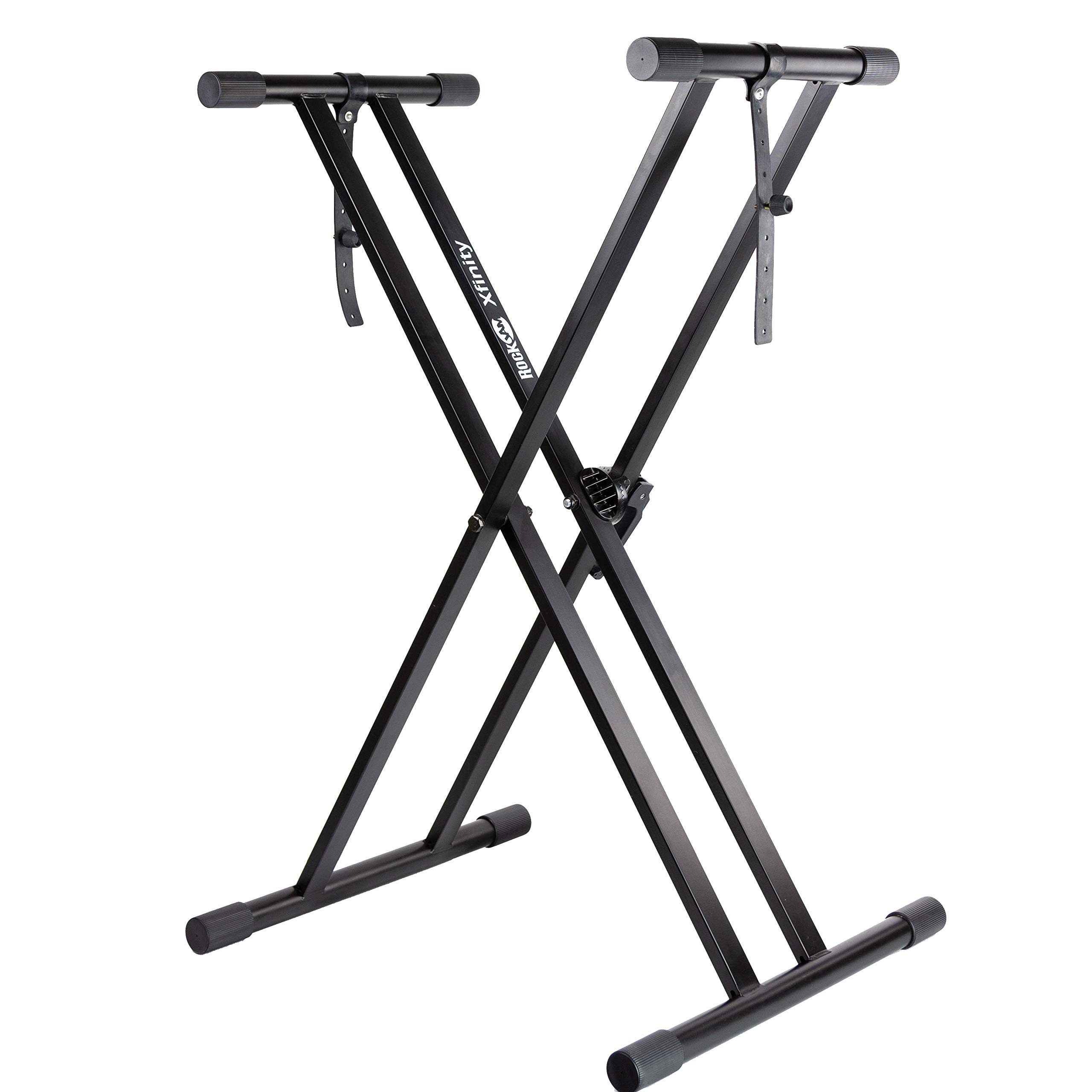 RockJam RJXX363 Adjustable Keyboard Stand with Locking Straps | Double X Keyboar