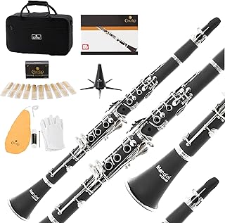 Mendini by Cecilio Ebonite Bb Clarinet Kit for Beginner - Black | B Flat Clarinet Kit with 10 Reeds, Mouthpiece, Cork Grease, Hard Case, Stand, Pocketbook, Cleaning Cloth, Gloves