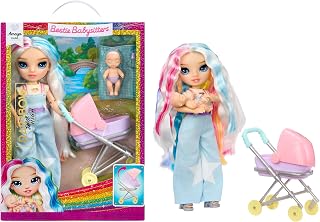 Rainbow High Jr. High Bestie Babysitters – Amaya Raine, 23cm Fashion Doll | Baby Doll Included, Working Stroller, Removable Bassinet, Baby Bottle, Comb, Outfit and Accessories, For Ages 4 to 12+