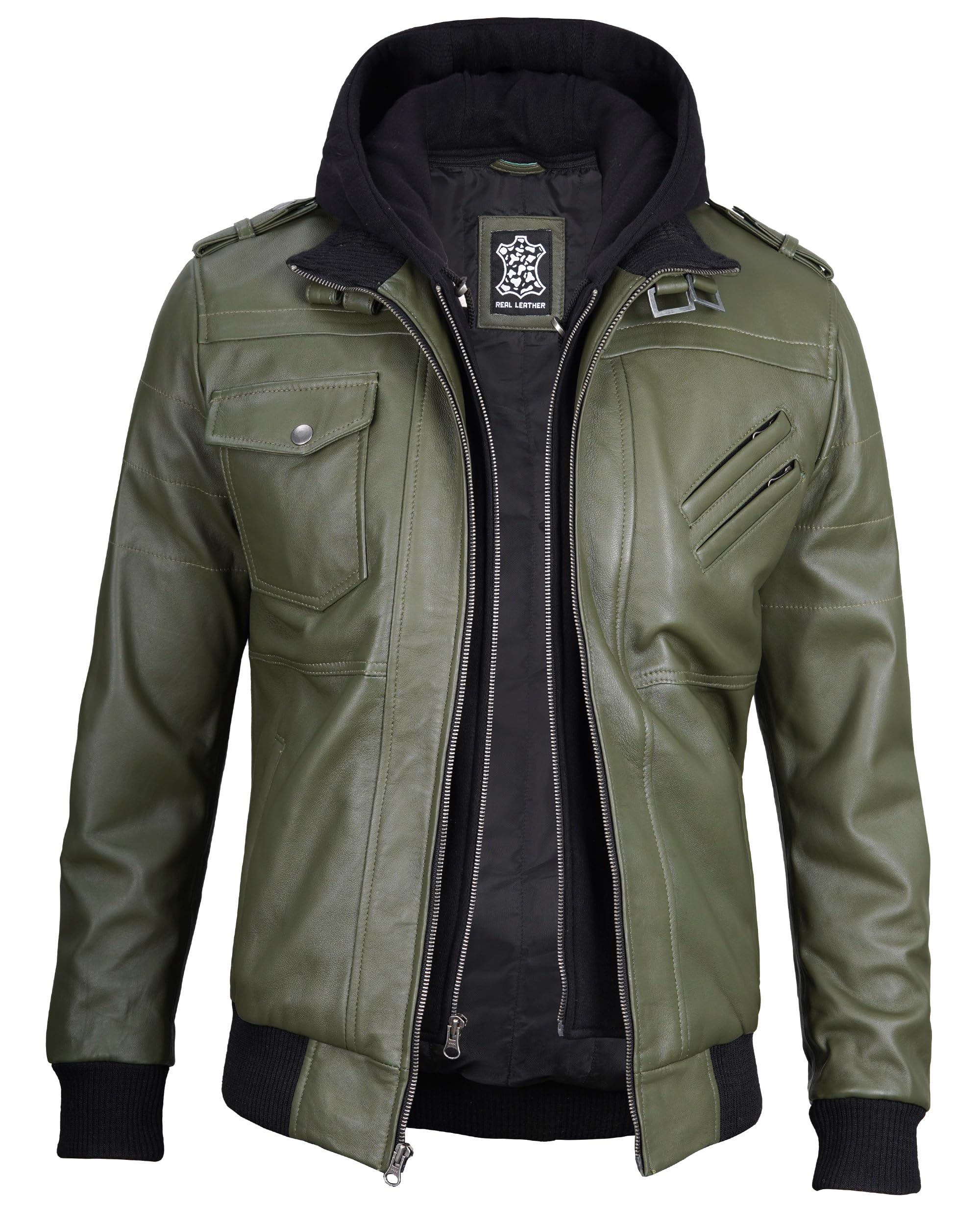 Hooded Leather Jacket Men Real Leather Bomber Jackets With Detachable Hood