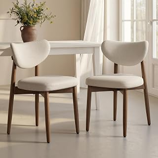 VASAGLE Wooden Dining Chairs Set of 2, Upholstered Kitchen Chairs with Solid Wood Legs, Ergonomic Curved Backrest, Built-in Handle, Mid Century Modern, for Kitchen Dining Vanity, Cappuccino Beige