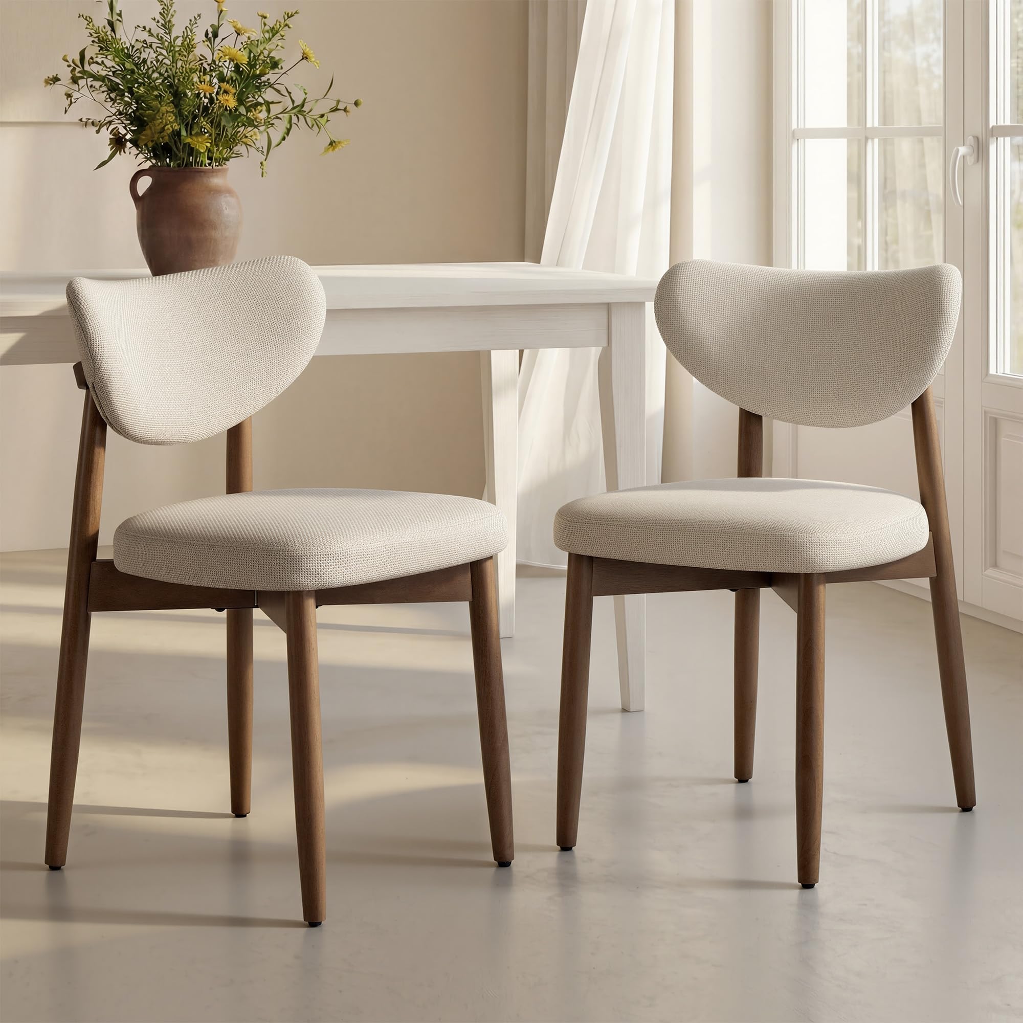 VASAGLE Wooden Dining Chairs Set of 2, Upholstered Kitchen Chairs with Solid Woo
