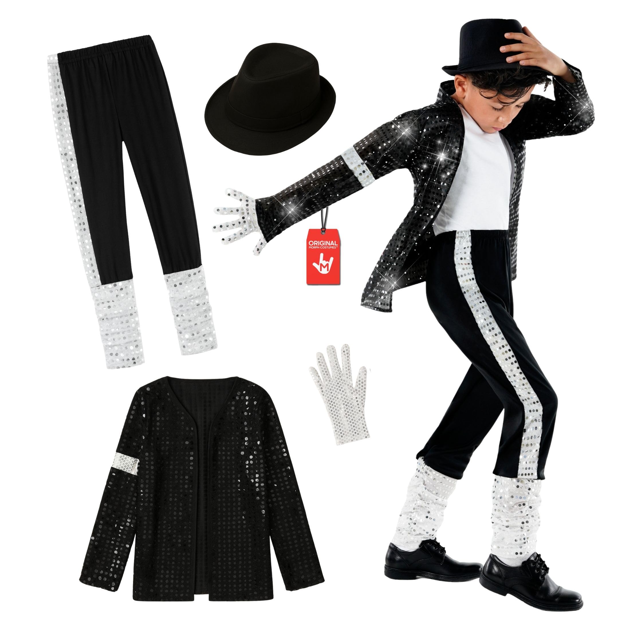 Morph, Popstar Costume Kids, Halloween Costumes for Kids | Black Sequin Jacket, 