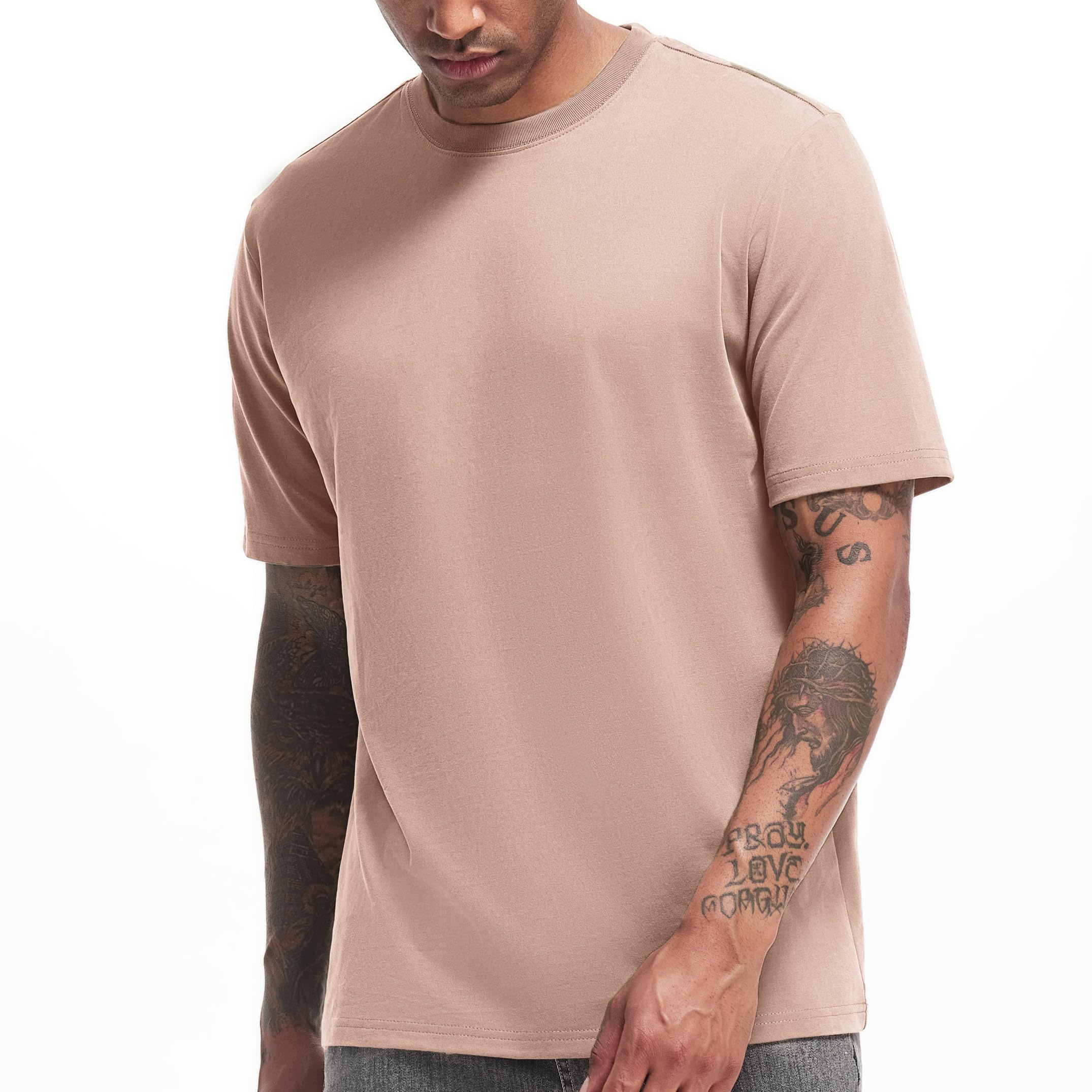 VEIISAR Herren Schwergewicht T-Shirt, Langarmshirt gebürstet - vorgewaschen