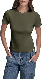 DKNY Women's Rib Crew Neck Short Sleeve Tee