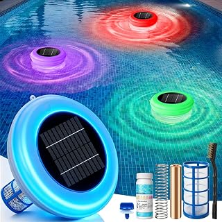 Aisdan Solar Pool Ionizer, Larger Solar Panel Copper Pool Ionizer Floater Auto Switching of Multi-Colored LED Night Light, Ionizador Solar for Above Ground, Inground Pool, Up to 45,000 Gal
