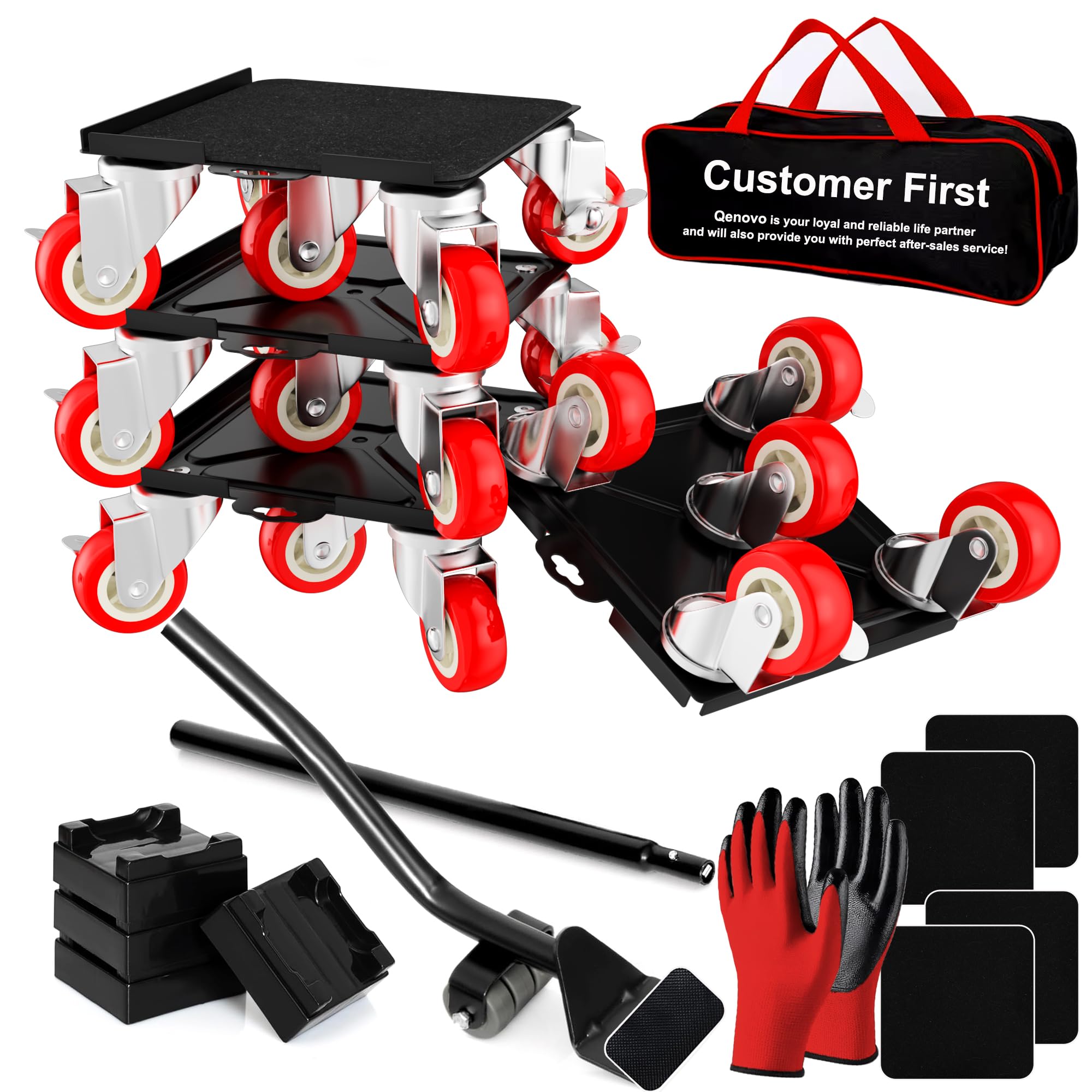 Qenovo 1,500 lb Capacity Furniture Dolly Set, 5.3-Inch Platforms, Red | Carbon S