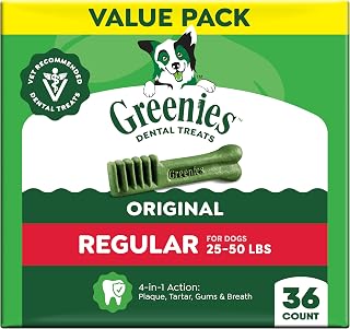 Greenies Regular Dental Dog Treats, Original Chicken Flavor, 36 Count | Veterinarian-recommended, supports oral health & freshens breath, clean to gumline, for dogs 25-50 lbs, chicken flavor