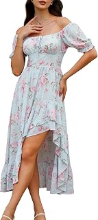 SCARLET DARKNESS Women's Elegant Victorian Print Balloon Sleeve Square Neck Tight Waist Summer Maxi Dress